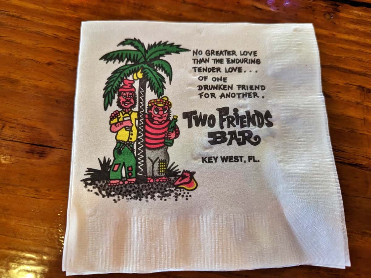 A napkin from Two Friends Patio Restaurant