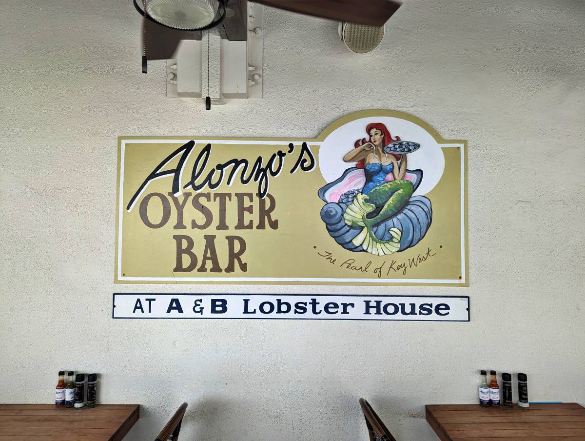 A sign for Alonzo's Oyster Bar. A restaurant in Key West Florida.