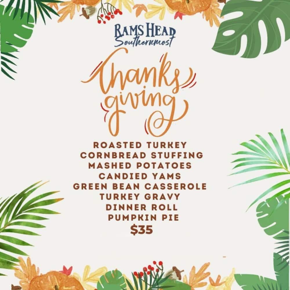 Rams Head Southernmost Thanksgiving Day Menu
