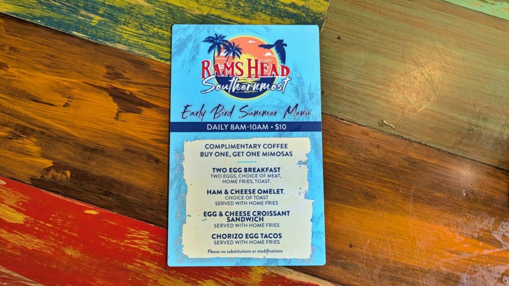 Rams Head Key West summer dining specials menu