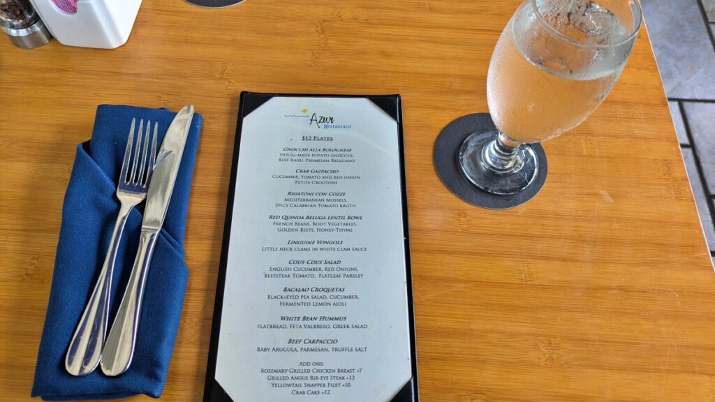 Azur restaurant menu featuring their twelve dollar key west summer dining specials