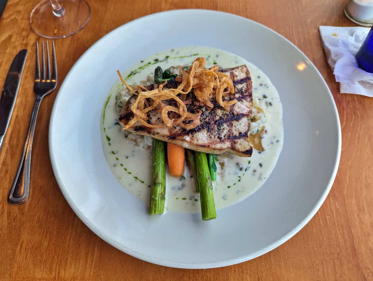 Cracked pepper swordfish steak. One of the local dining specials available at Milagro restaurant in Key West.
