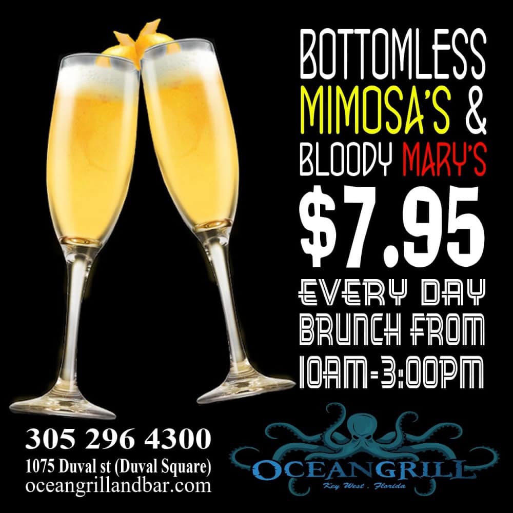 Bottomless drink specials at Ocean Grill & Bar with brunch in Key West