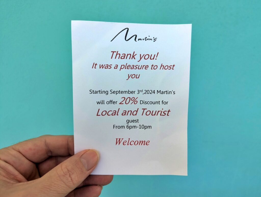 Summer dining special at Martin's restaurant in Key West