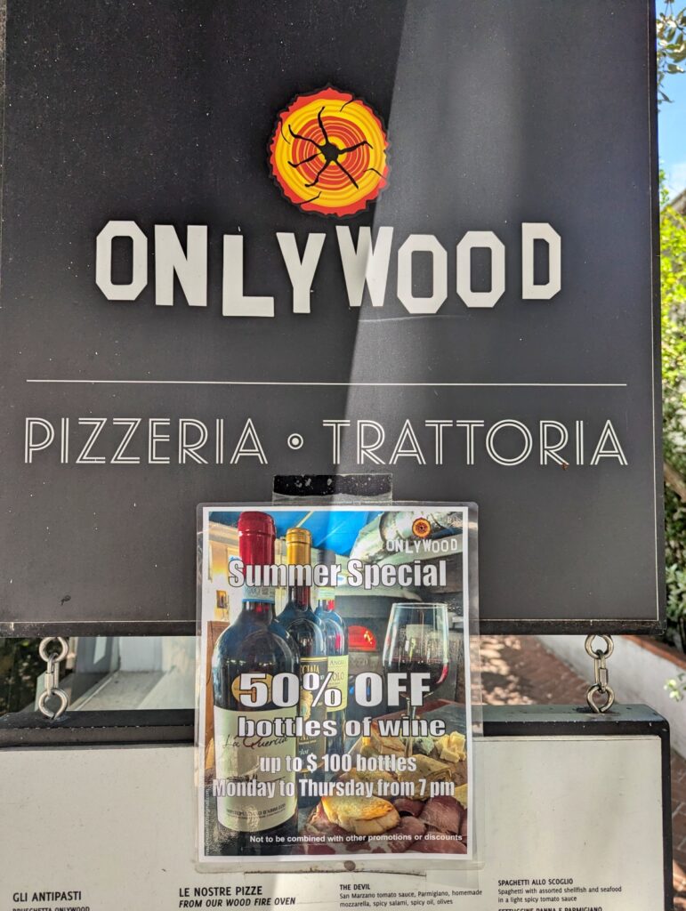 Onlywood Pizzeria on Duval summer wine special