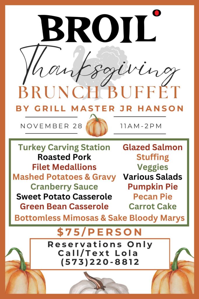 Thanksgiving day menu for Broil restaurant in Cudjoe Key