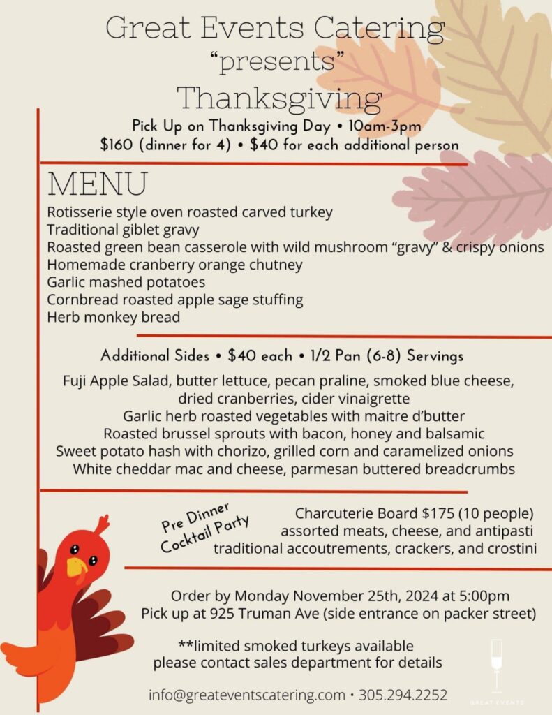 Great Events Catering Thanksgiving Pick Up Day Menu