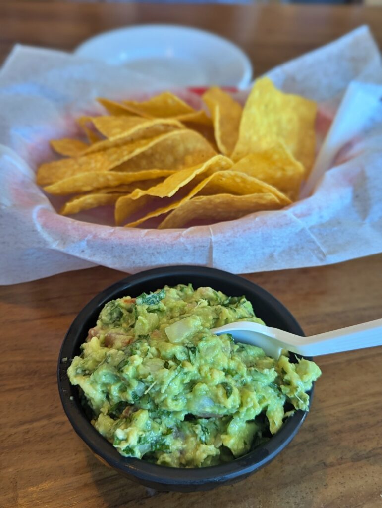 Guacamole and tortilla chips appetizer