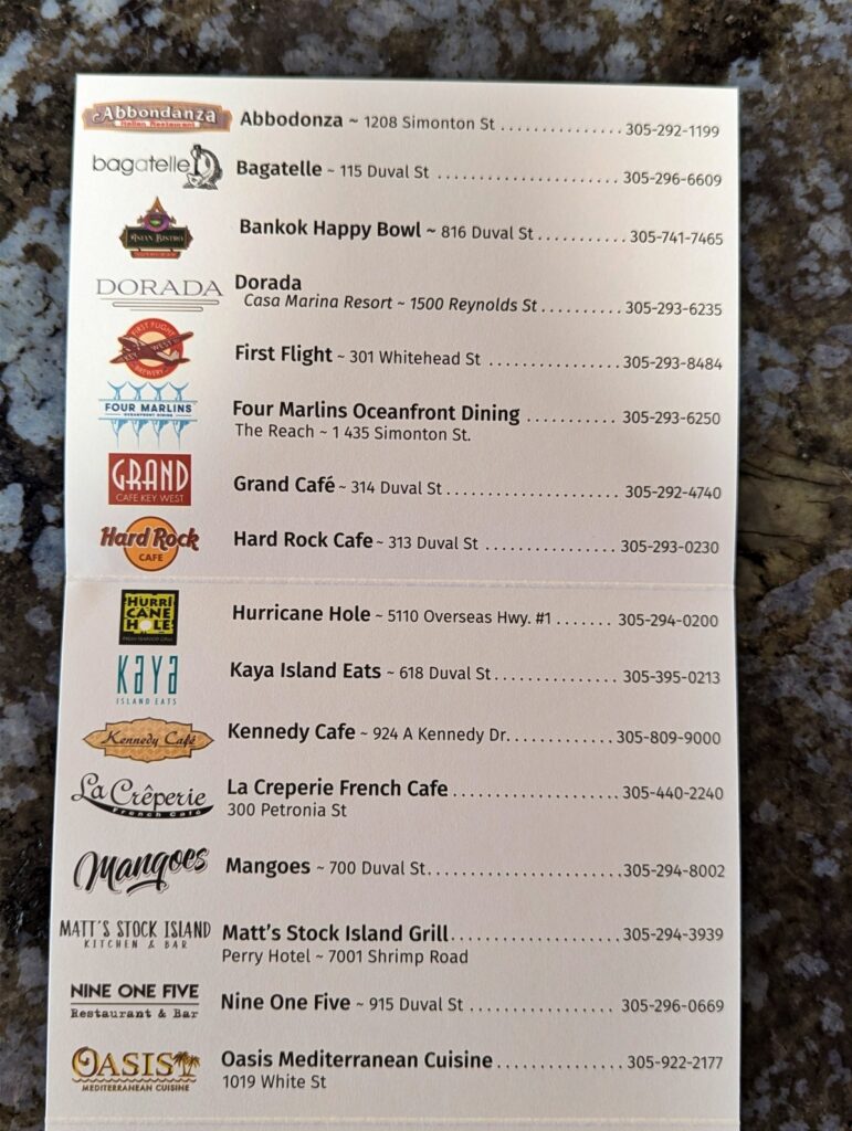 participating restaurants on card