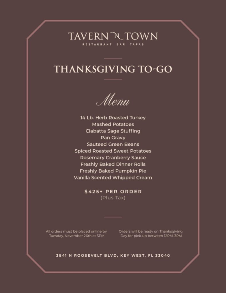 Tavern N Town Thanksgiving to go menu