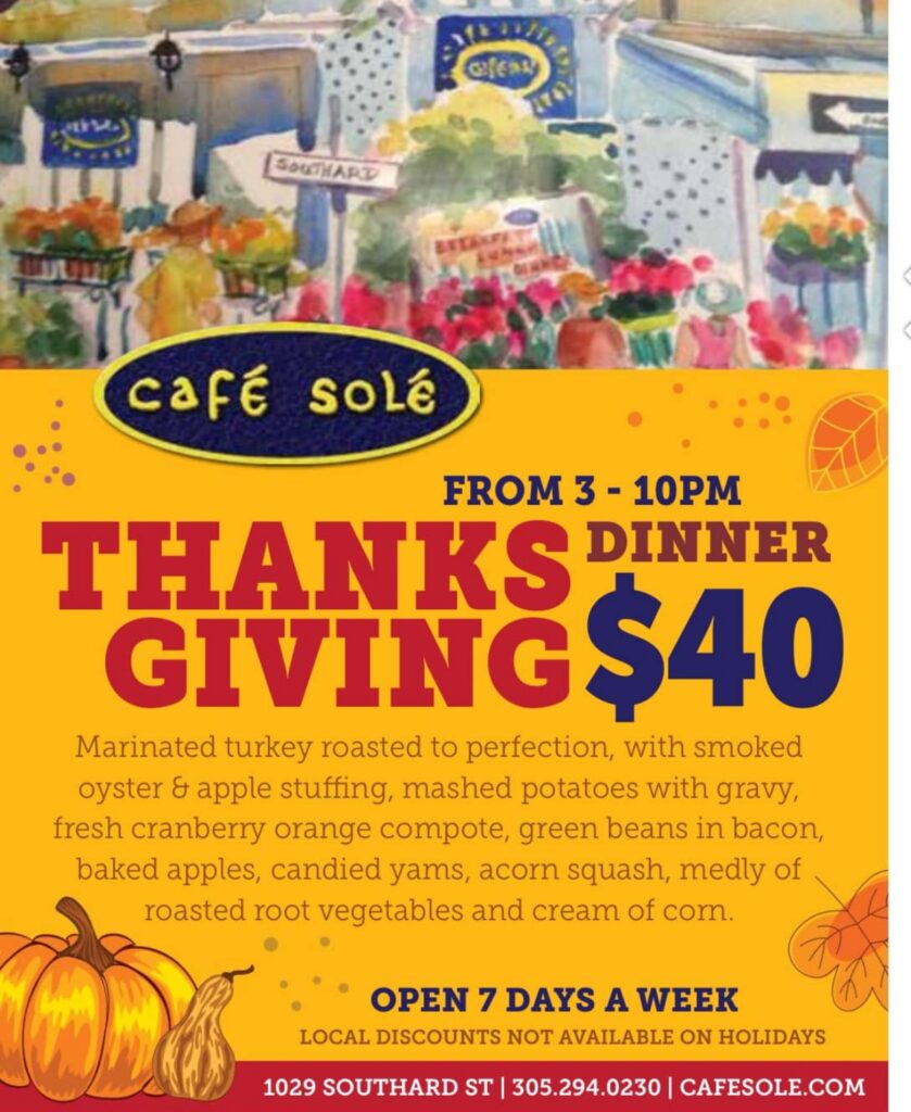 Cafe Sole Thanksgiving menu for 2024