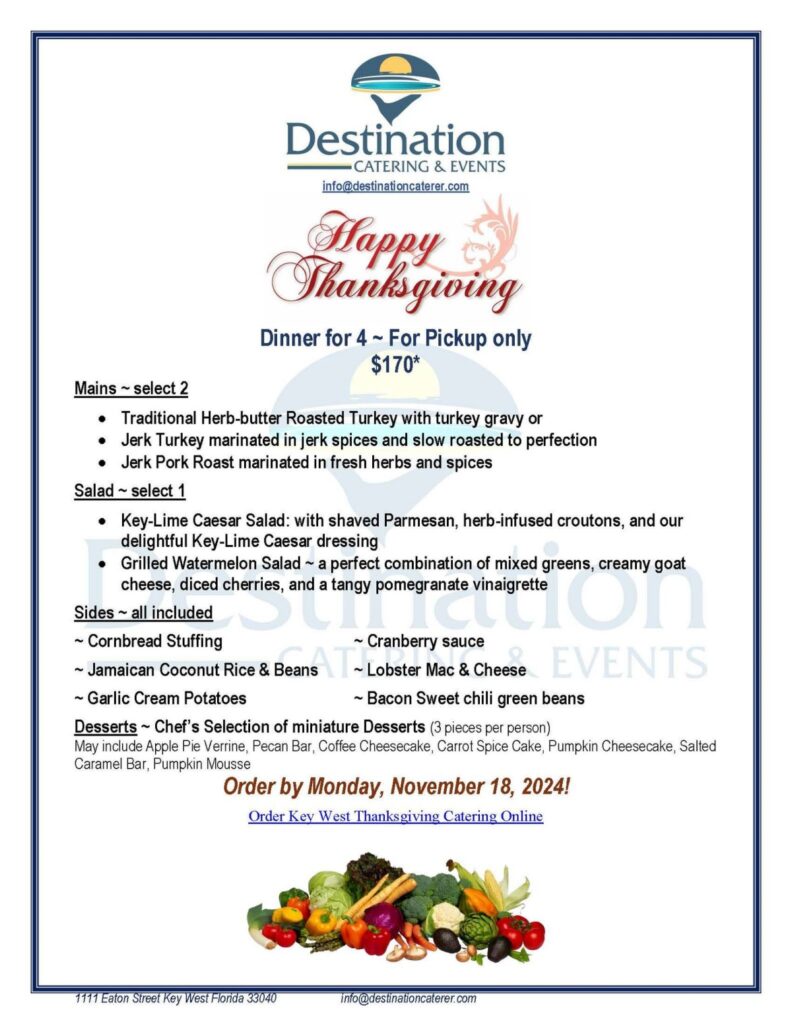 Destination events catering thanksgiving menu