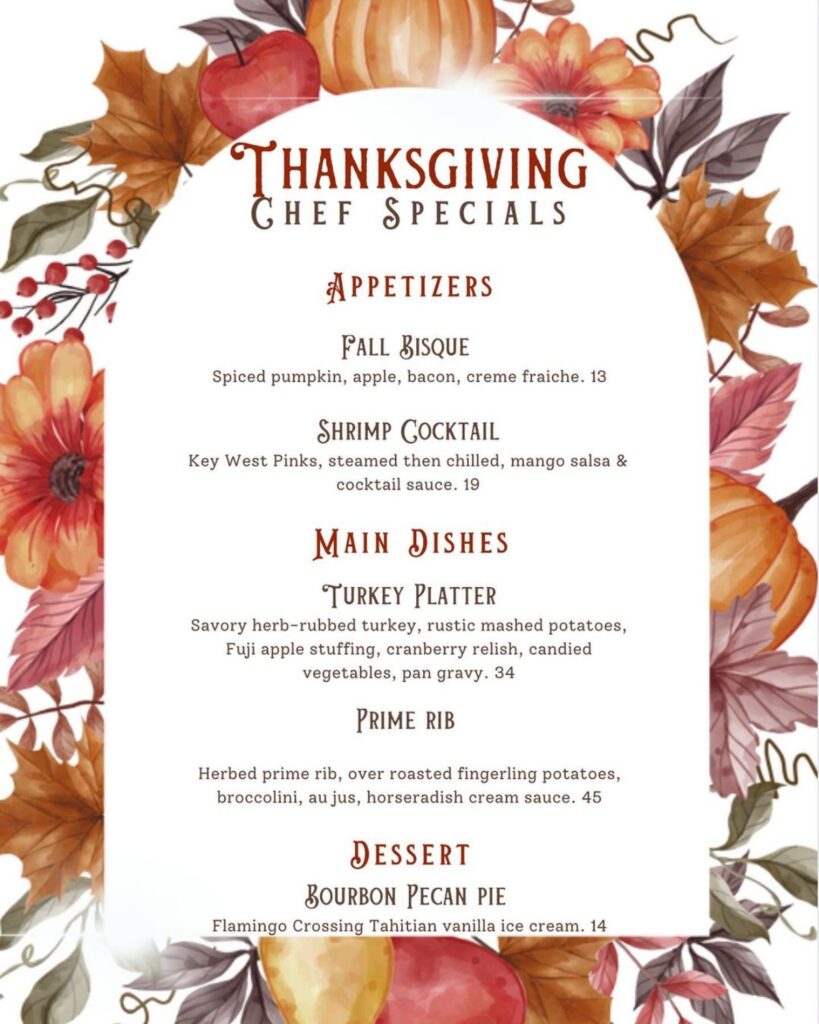 Menu for First Flight on Thanksgiving