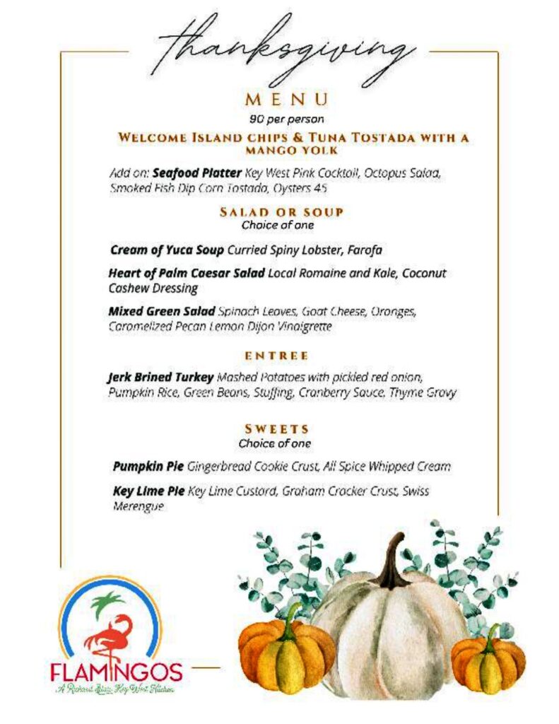 Four Flamingos Key West turkey day menu