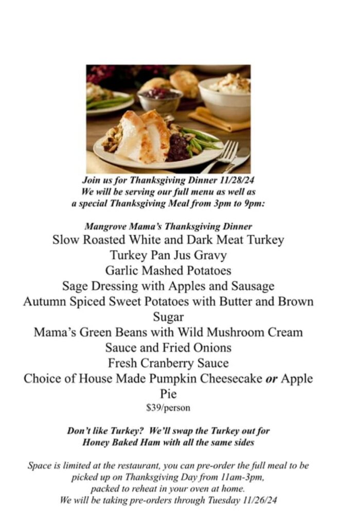 Mangrove Mama's Thanksgiving info