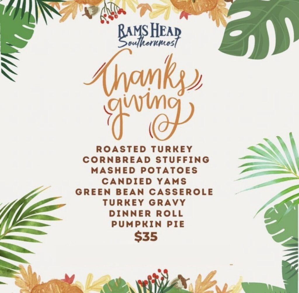 Thanksgiving in Key West menu for Rams Head