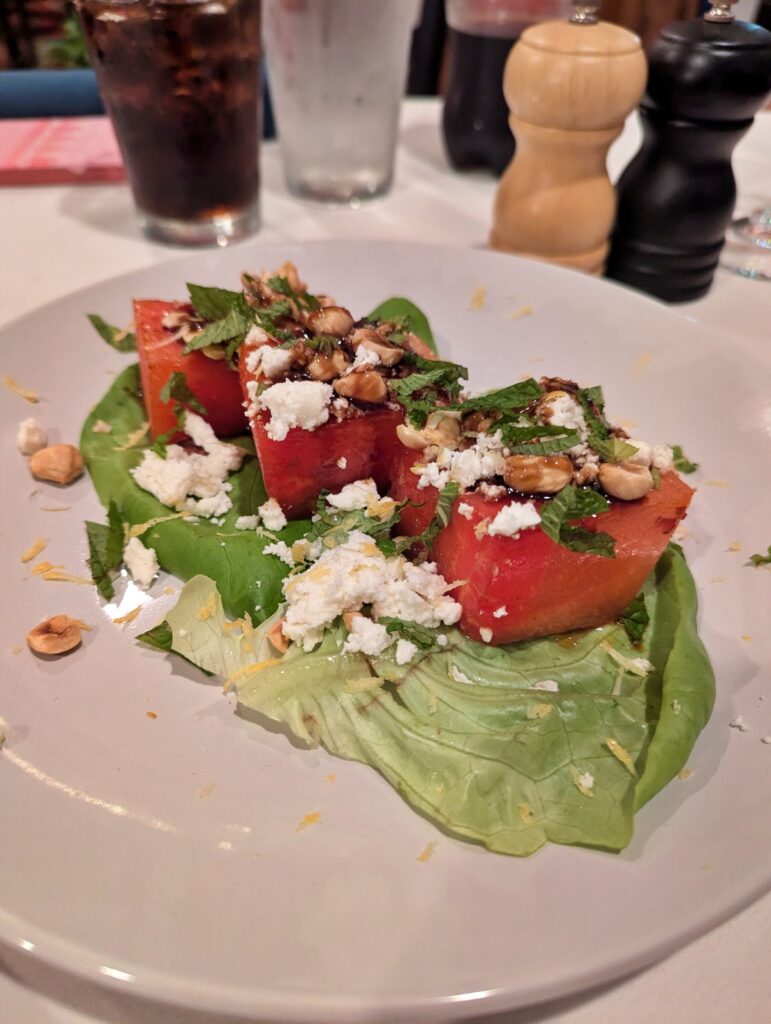 grilled watermelon salad at white street pizza