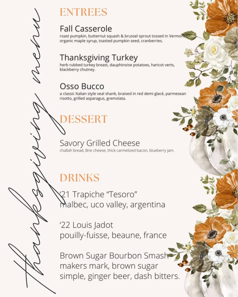 nine one five thanksgiving menu