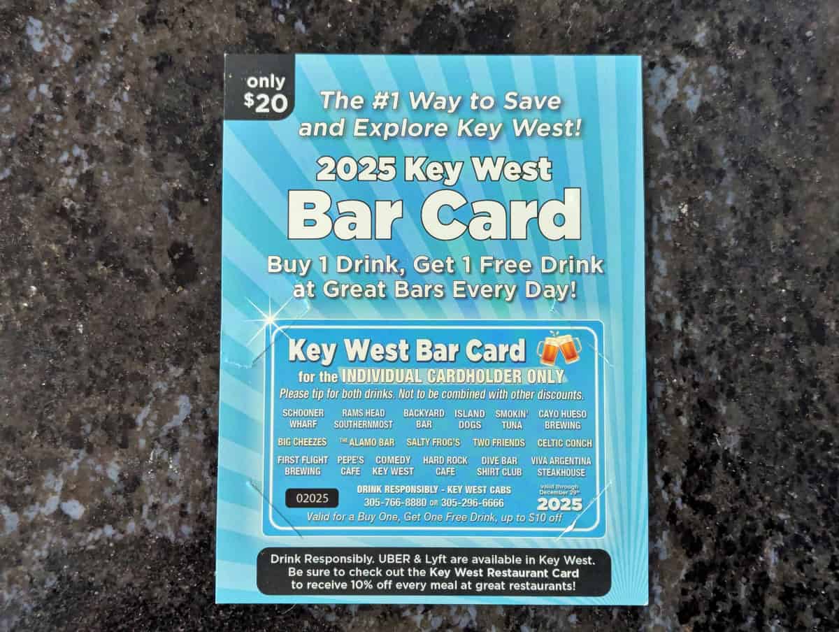 Key West bar card for 2025