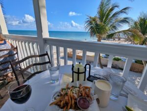 Panoramic view and food at the Upstairs Cafe at Louie's Backyard in Key West.