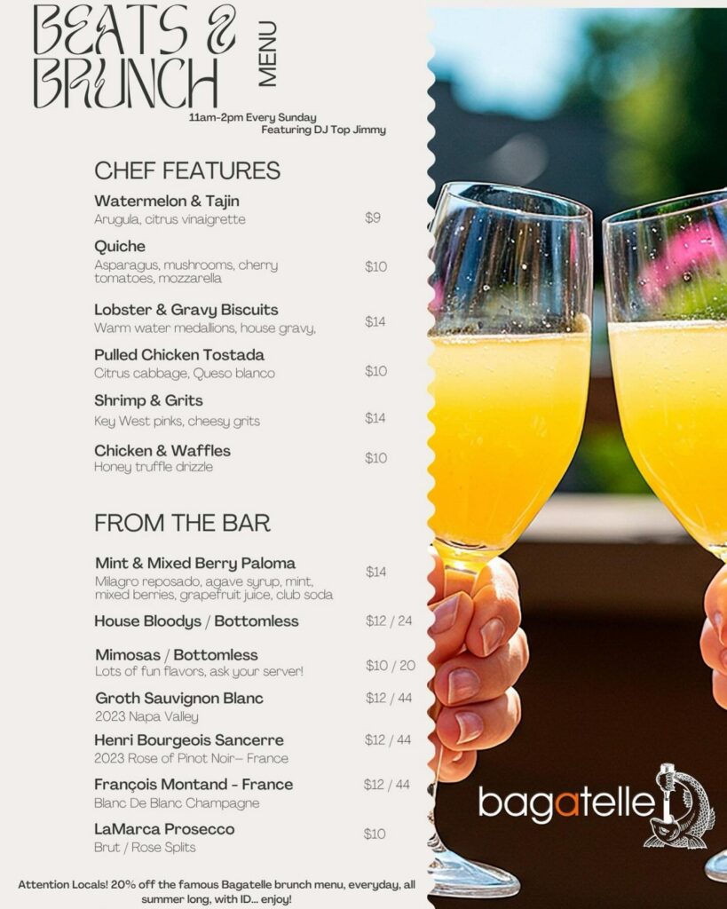 Bagatelle Restaurant summer beats & brunch menu
