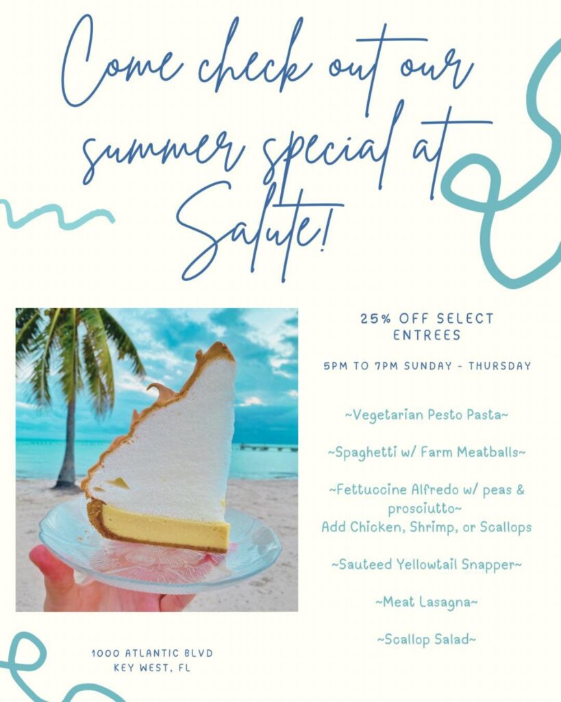 Salute on the beach summer dining special in Key West