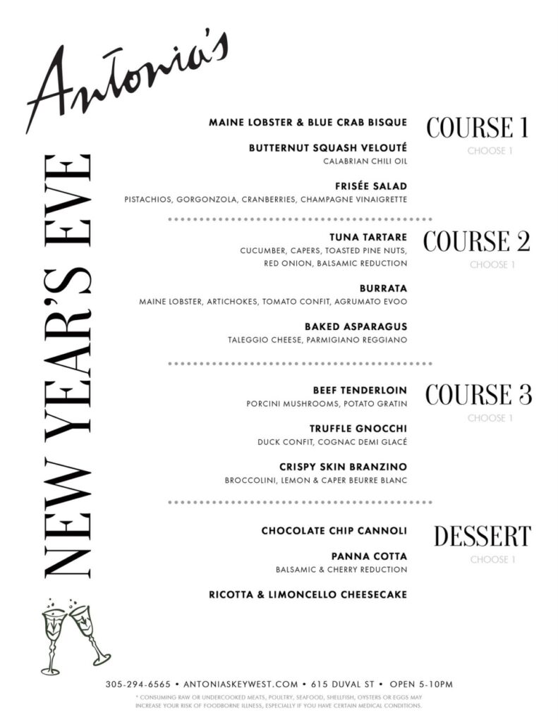 Antonia's NYE menu
