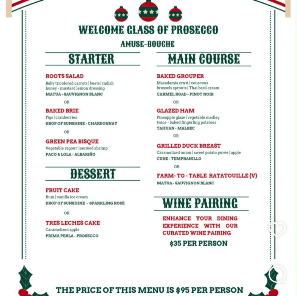 Southernmost Beach Cafe Christmas menu