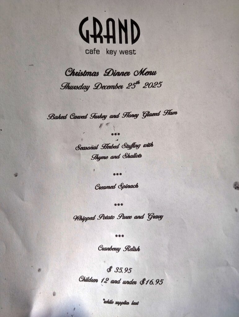 Grand Cafe Christmas dinner menu