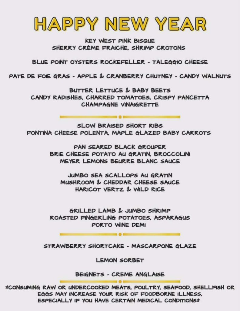 New Years menu at La Te Da