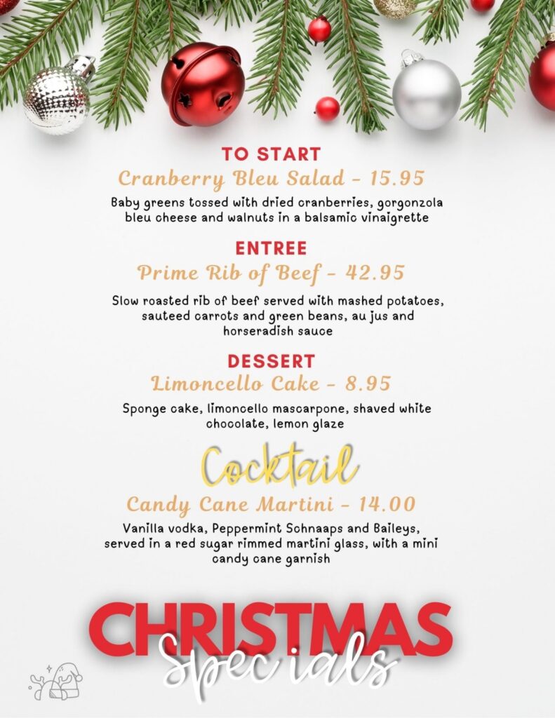 Christmas Specials menu for Ocean Grill in Key West
