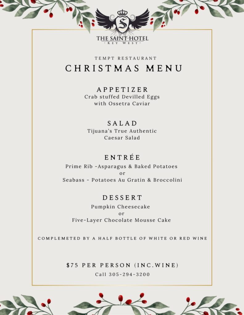 Christmas Menu for The Saint Hotel in Key West
