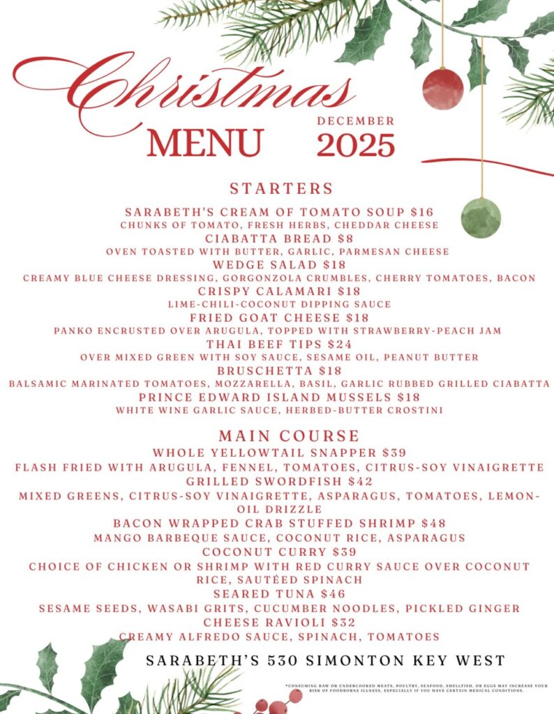 Sarabeth's Christmas menu in Key West
