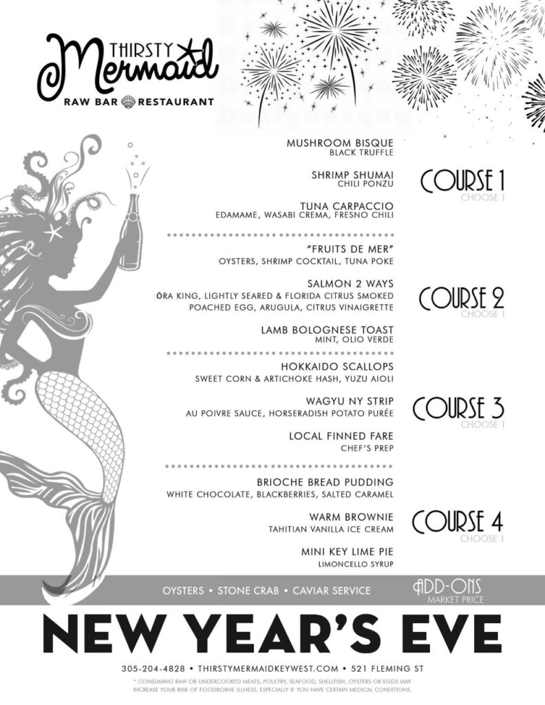 Thirsty Mermaid NYE menu for Key West