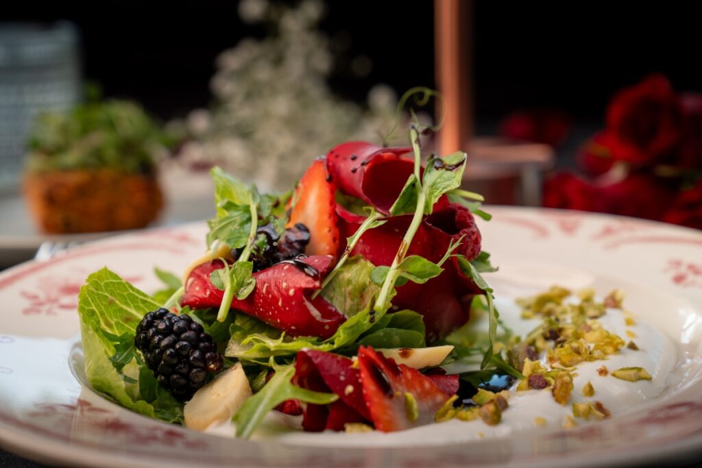 strawberry and rose petal salad