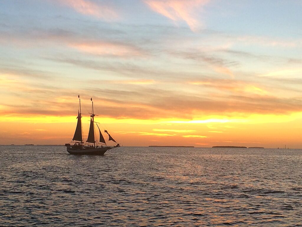 Schooner sailing at sunset in Key West Florida