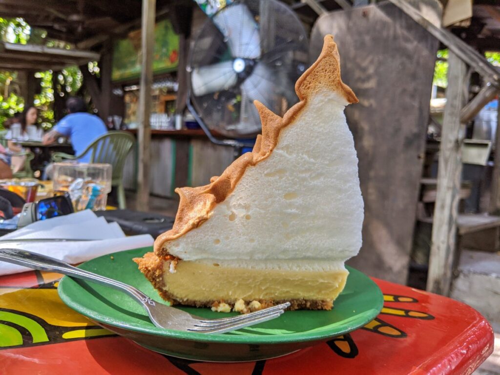 Towering key lime pie slice at Blue Heaven Key West