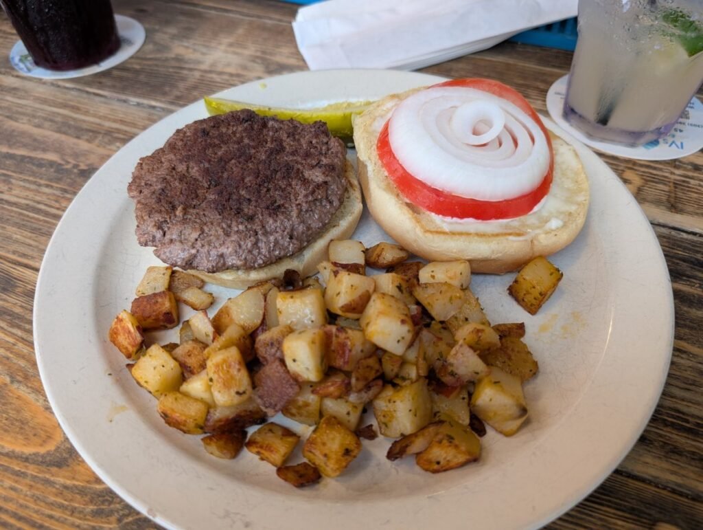 Pepe's hamburger and German fries, the $19.95 lunch special